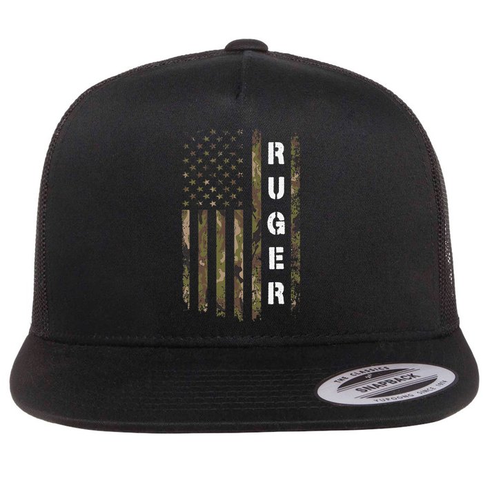 Retro Ruger Vintage Camouflage American Flag Matching Name Flatbill Hat