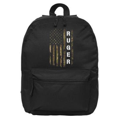 Retro Ruger Vintage Camouflage American Flag Matching Name 16 in Basic Backpack