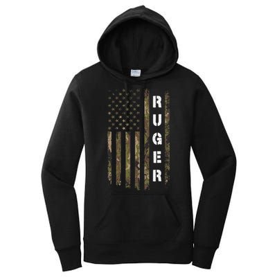 Retro Ruger Vintage Camouflage American Flag Matching Name Women's Pullover Hoodie