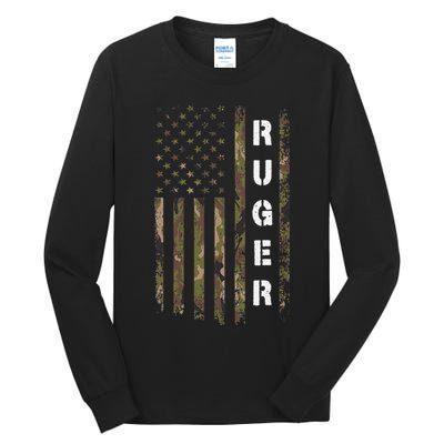 Retro Ruger Vintage Camouflage American Flag Matching Name Tall Long Sleeve T-Shirt