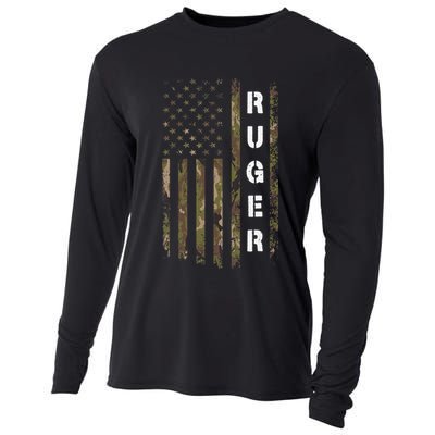 Retro Ruger Vintage Camouflage American Flag Matching Name Cooling Performance Long Sleeve Crew