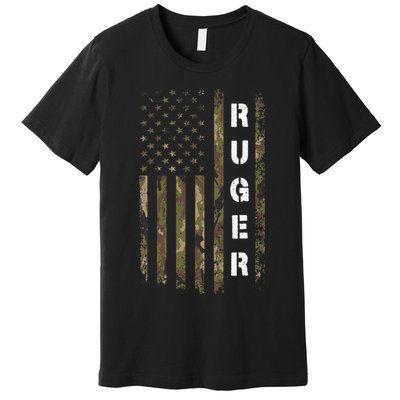 Retro Ruger Vintage Camouflage American Flag Matching Name Premium T-Shirt