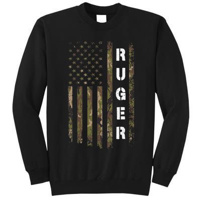 Retro Ruger Vintage Camouflage American Flag Matching Name Tall Sweatshirt
