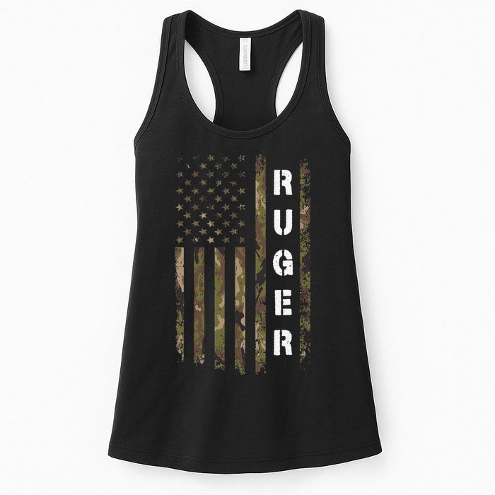 Retro Ruger Vintage Camouflage American Flag Matching Name Womens Tank Top