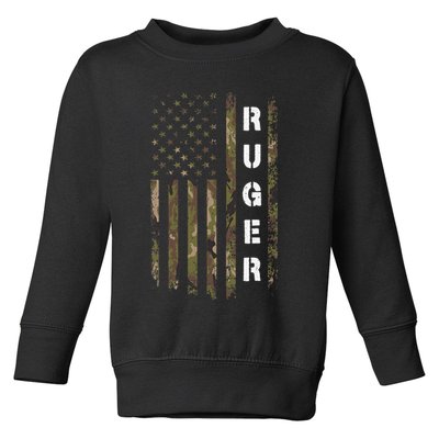 Retro Ruger Vintage Camouflage American Flag Matching Name Toddler Sweatshirt