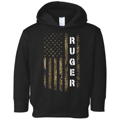 Retro Ruger Vintage Camouflage American Flag Matching Name Toddler Hoodie