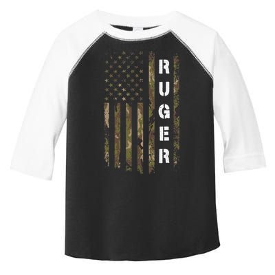 Retro Ruger Vintage Camouflage American Flag Matching Name Toddler Fine Jersey T-Shirt