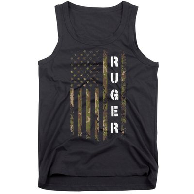 Retro Ruger Vintage Camouflage American Flag Matching Name Tank Top