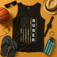 Retro Ruger Vintage Camouflage American Flag Matching Name Tank Top
