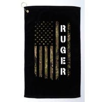Retro Ruger Vintage Camouflage American Flag Matching Name Golf Towel
