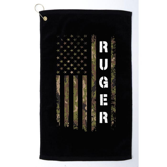 Retro Ruger Vintage Camouflage American Flag Matching Name Golf Towel