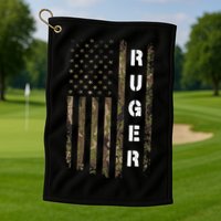 Retro Ruger Vintage Camouflage American Flag Matching Name Golf Towel