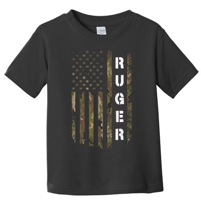 Retro Ruger Vintage Camouflage American Flag Matching Name Toddler T-Shirt
