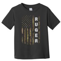 Retro Ruger Vintage Camouflage American Flag Matching Name Toddler T-Shirt
