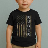 Retro Ruger Vintage Camouflage American Flag Matching Name Toddler T-Shirt