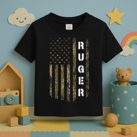 Retro Ruger Vintage Camouflage American Flag Matching Name Toddler T-Shirt