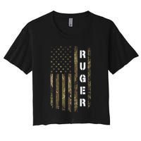 Retro Ruger Vintage Camouflage American Flag Matching Name Crop Top