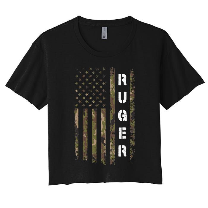 Retro Ruger Vintage Camouflage American Flag Matching Name Crop Top