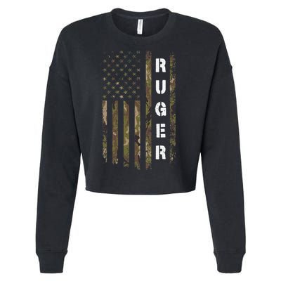 Retro Ruger Vintage Camouflage American Flag Matching Name Cropped Pullover Crew