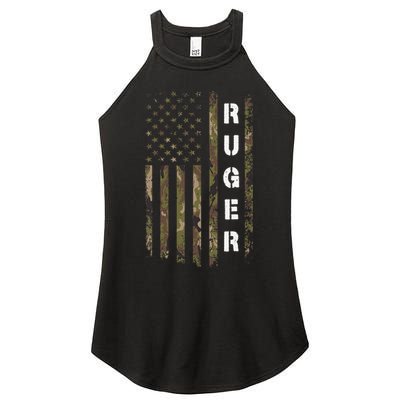 Retro Ruger Vintage Camouflage American Flag Matching Name Women's Perfect Tri Rocker Tank