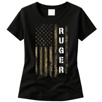 Retro Ruger Vintage Camouflage American Flag Matching Name Womens T-Shirt