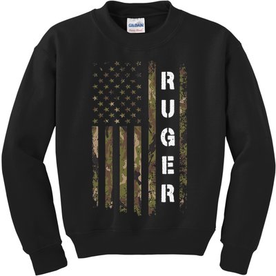 Retro Ruger Vintage Camouflage American Flag Matching Name Kids Sweatshirt