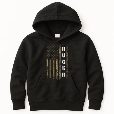 Retro Ruger Vintage Camouflage American Flag Matching Name Kids Hoodie