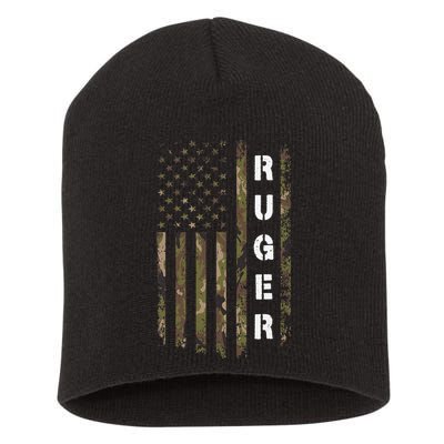 Retro Ruger Vintage Camouflage American Flag Matching Name Short Acrylic Beanie
