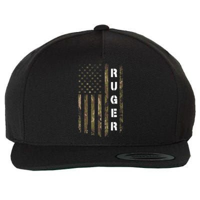 Retro Ruger Vintage Camouflage American Flag Matching Name Wool Snapback Cap