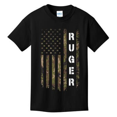Retro Ruger Vintage Camouflage American Flag Matching Name Kids T-Shirt