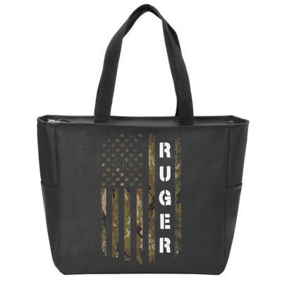 Retro Ruger Vintage Camouflage American Flag Matching Name Zip Tote Bag