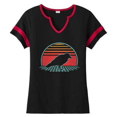 Raven Retro Vintage Crow 80s Style Bird Lover Gift Ladies Halftime Notch Neck Tee