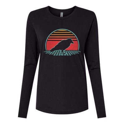 Raven Retro Vintage Crow 80s Style Bird Lover Gift Womens Cotton Relaxed Long Sleeve T-Shirt