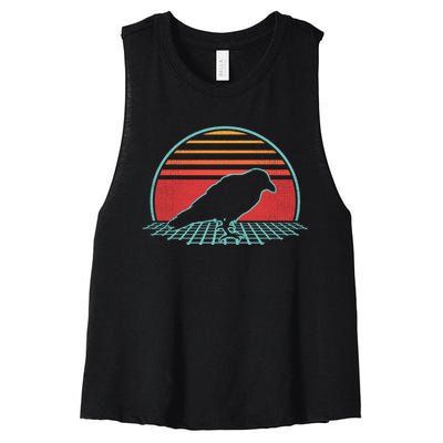 Raven Retro Vintage Crow 80s Style Bird Lover Gift Women's Racerback Cropped Tank