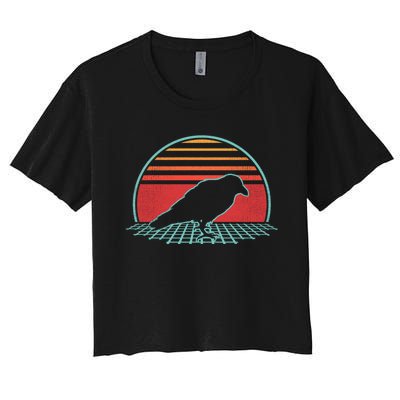 Raven Retro Vintage Crow 80s Style Bird Lover Gift Women's Crop Top Tee