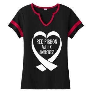 Red Ribbon Week Awareness Heart We Wear Red For Awareness Ladies Halftime Notch Neck Tee