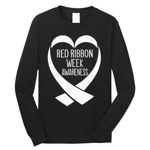 Red Ribbon Week Awareness Heart We Wear Red For Awareness Long Sleeve Shirt