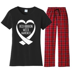 Red Ribbon Week Awareness Heart We Wear Red For Awareness Women's Flannel Pajama Set