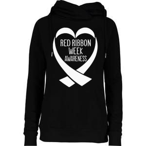 Red Ribbon Week Awareness Heart We Wear Red For Awareness Womens Funnel Neck Pullover Hood