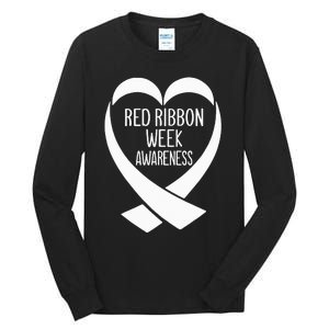 Red Ribbon Week Awareness Heart We Wear Red For Awareness Tall Long Sleeve T-Shirt