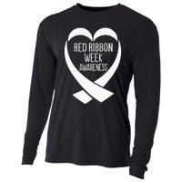 Red Ribbon Week Awareness Heart We Wear Red For Awareness Cooling Performance Long Sleeve Crew