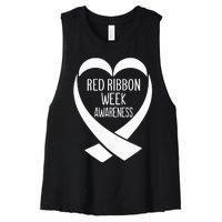 Red Ribbon Week Awareness Heart We Wear Red For Awareness Women's Racerback Cropped Tank