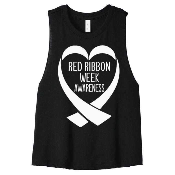 Red Ribbon Week Awareness Heart We Wear Red For Awareness Women's Racerback Cropped Tank