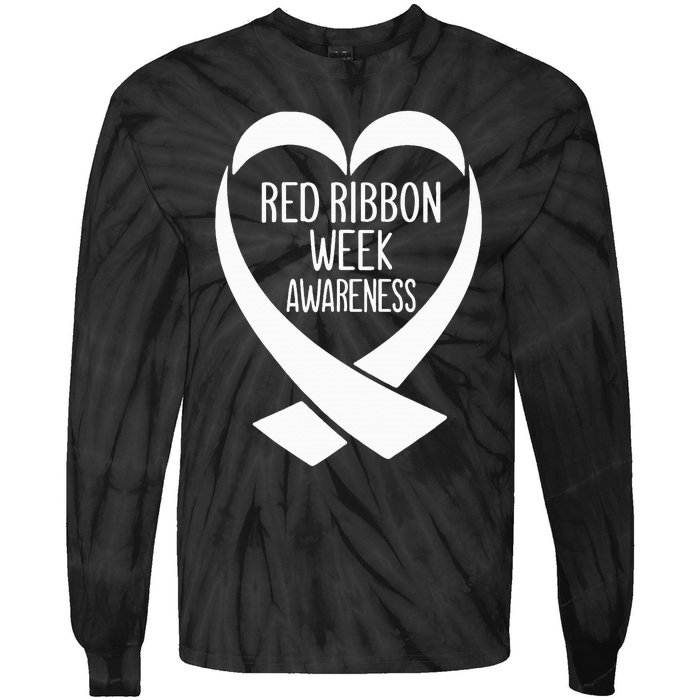 Red Ribbon Week Awareness Heart We Wear Red For Awareness Tie-Dye Long Sleeve Shirt