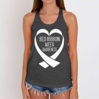 Red Ribbon Week Awareness Heart We Wear Red For Awareness Women's Knotted Racerback Tank