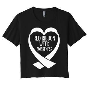 Red Ribbon Week Awareness Heart We Wear Red For Awareness Women's Crop Top Tee