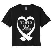 Red Ribbon Week Awareness Heart We Wear Red For Awareness Women's Crop Top Tee