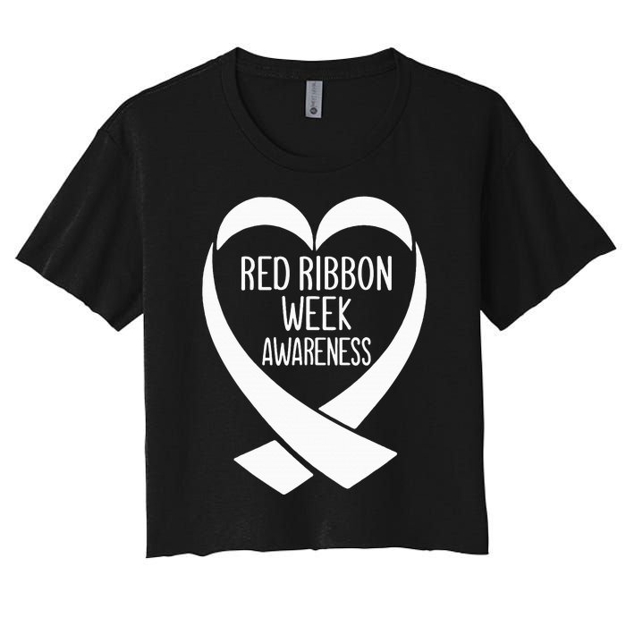 Red Ribbon Week Awareness Heart We Wear Red For Awareness Women's Crop Top Tee