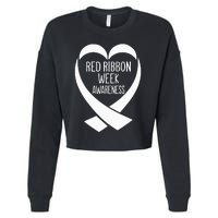 Red Ribbon Week Awareness Heart We Wear Red For Awareness Cropped Pullover Crew