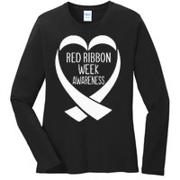 Red Ribbon Week Awareness Heart We Wear Red For Awareness Ladies Long Sleeve Shirt